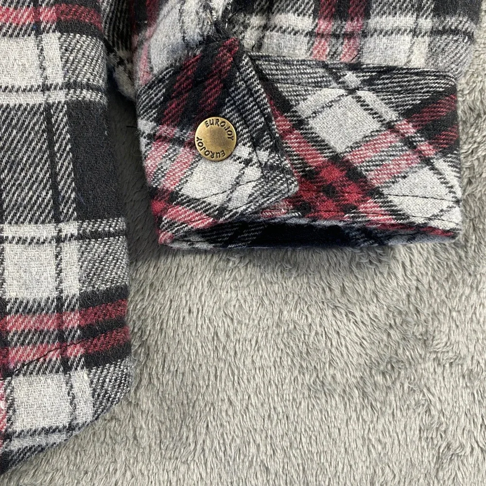 EURO JOY Flannel Shirt Jacket Men L Sherpa Lined Plaid Shacket Snap Outdoor Warm